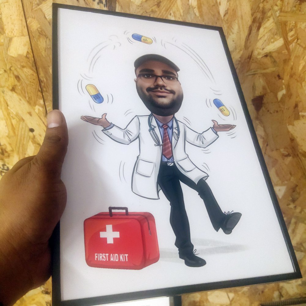 Doctor Gift Caricature Frame - A4